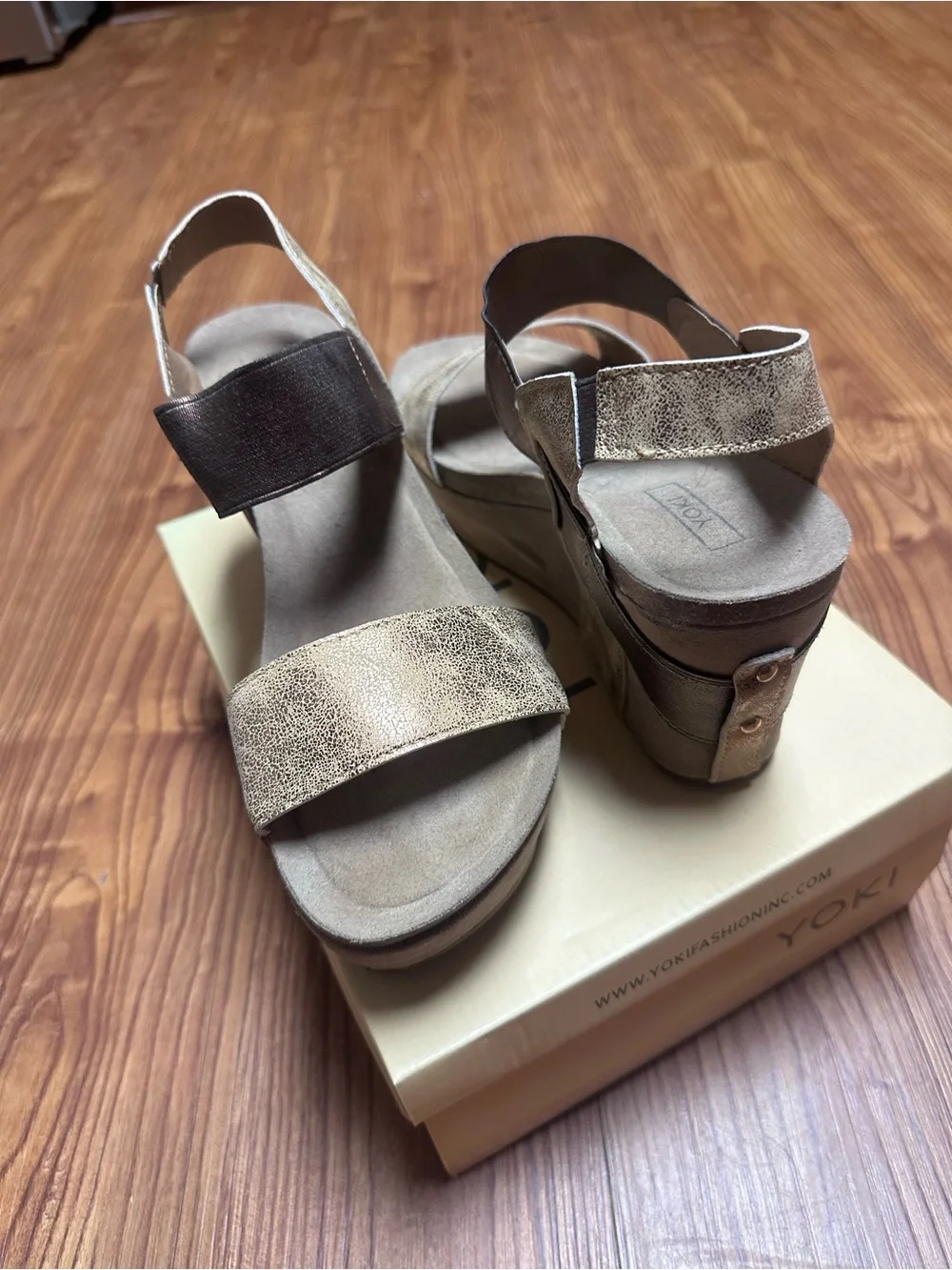 Yoki Metallic Bronze Platform Wedge Sandals